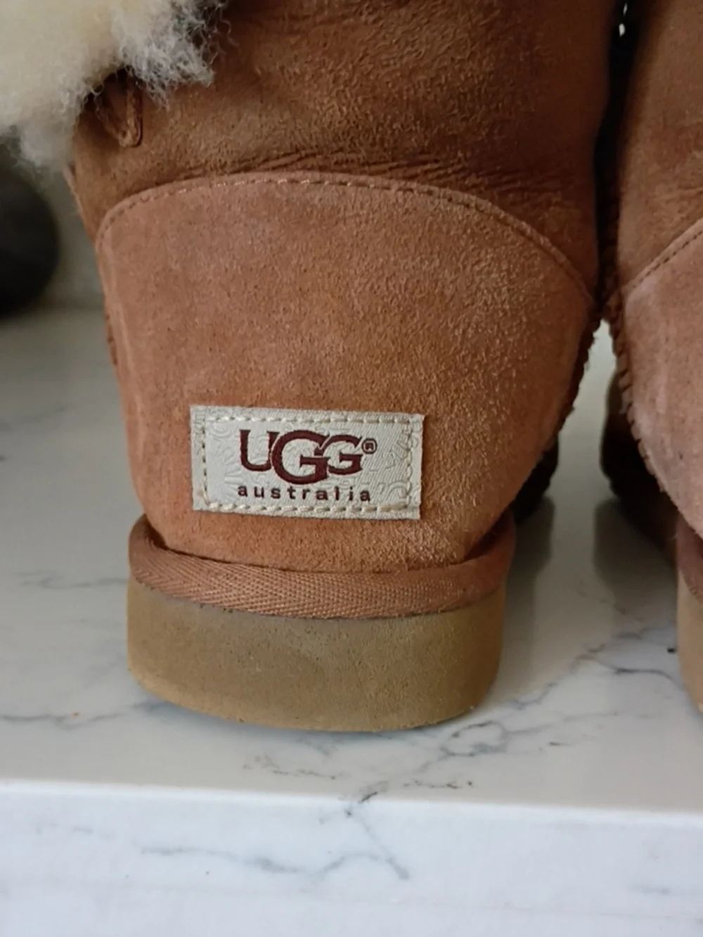 UGG Chestnut Suede Shearling Button Mini Boots